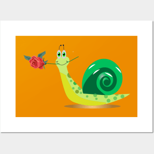 FUNNY SNAIL WITH FLOWER Posters and Art